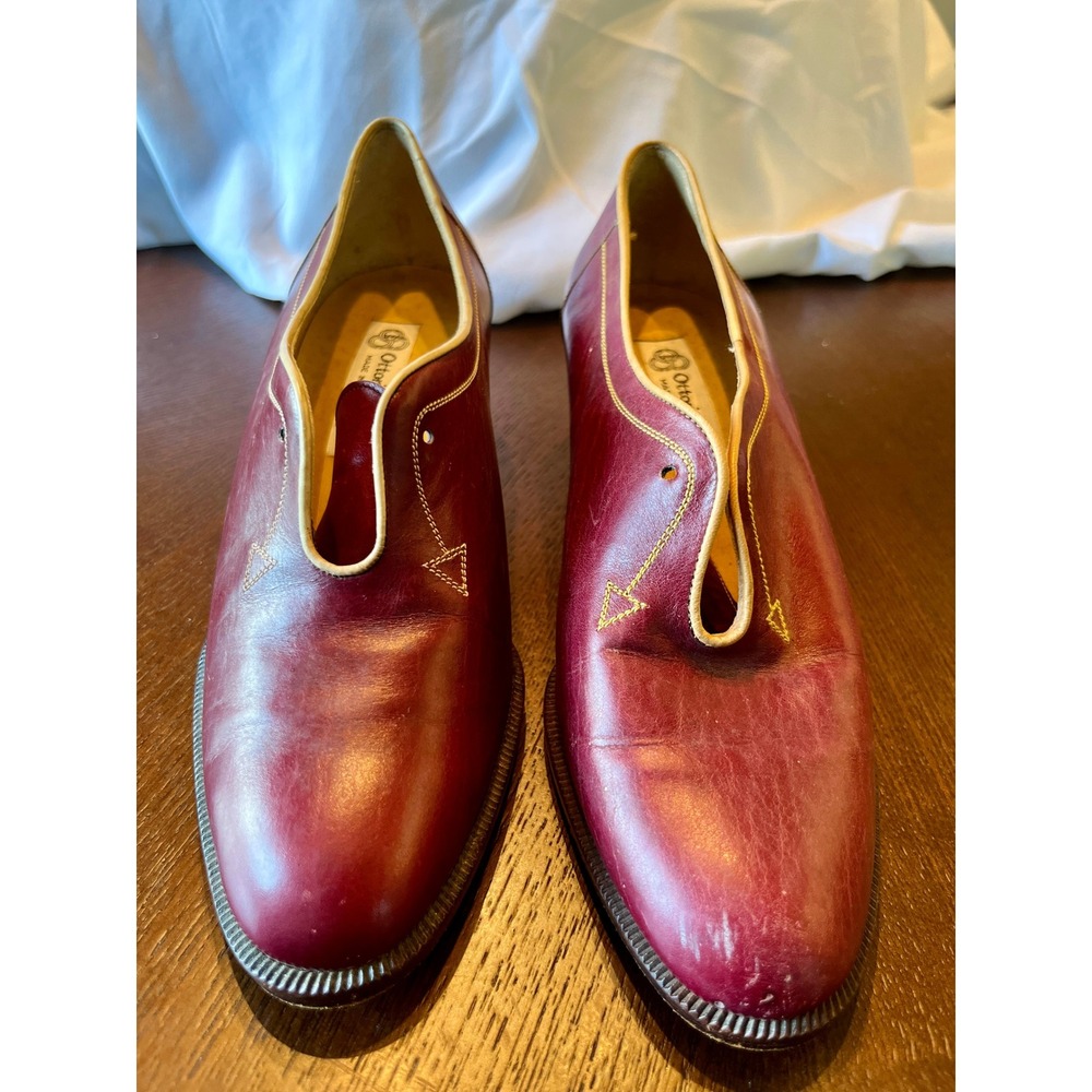 Ottorino Bossi Vintage Burgundy Leather Split Vamp Pumps Made in Italy Size 34